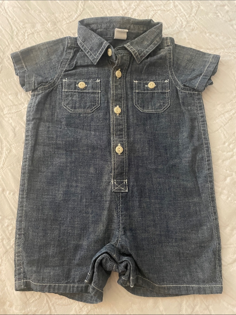 GAP Dark Blue Denim Short Romper with Button Front